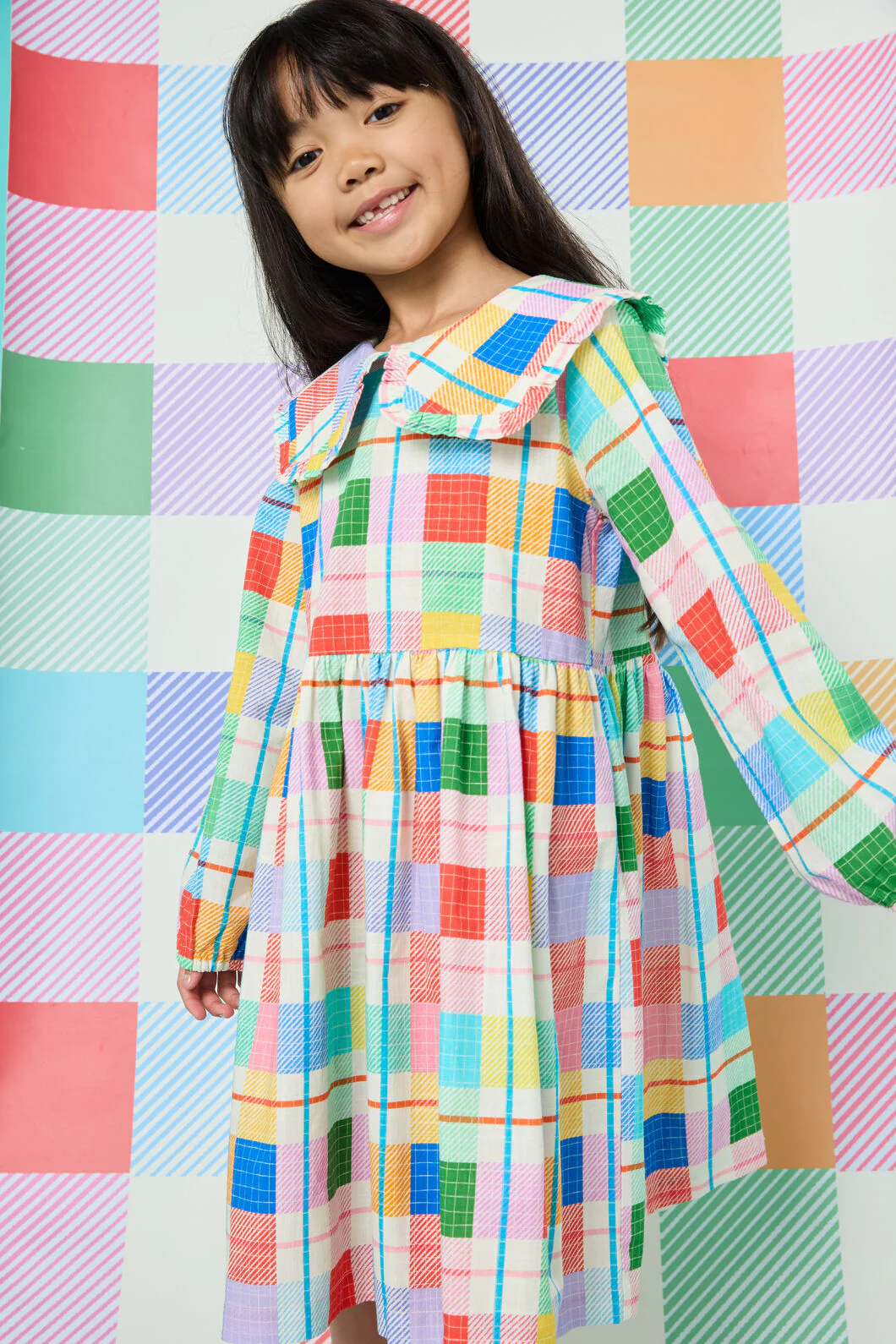 Rainbow Check Kids Dress