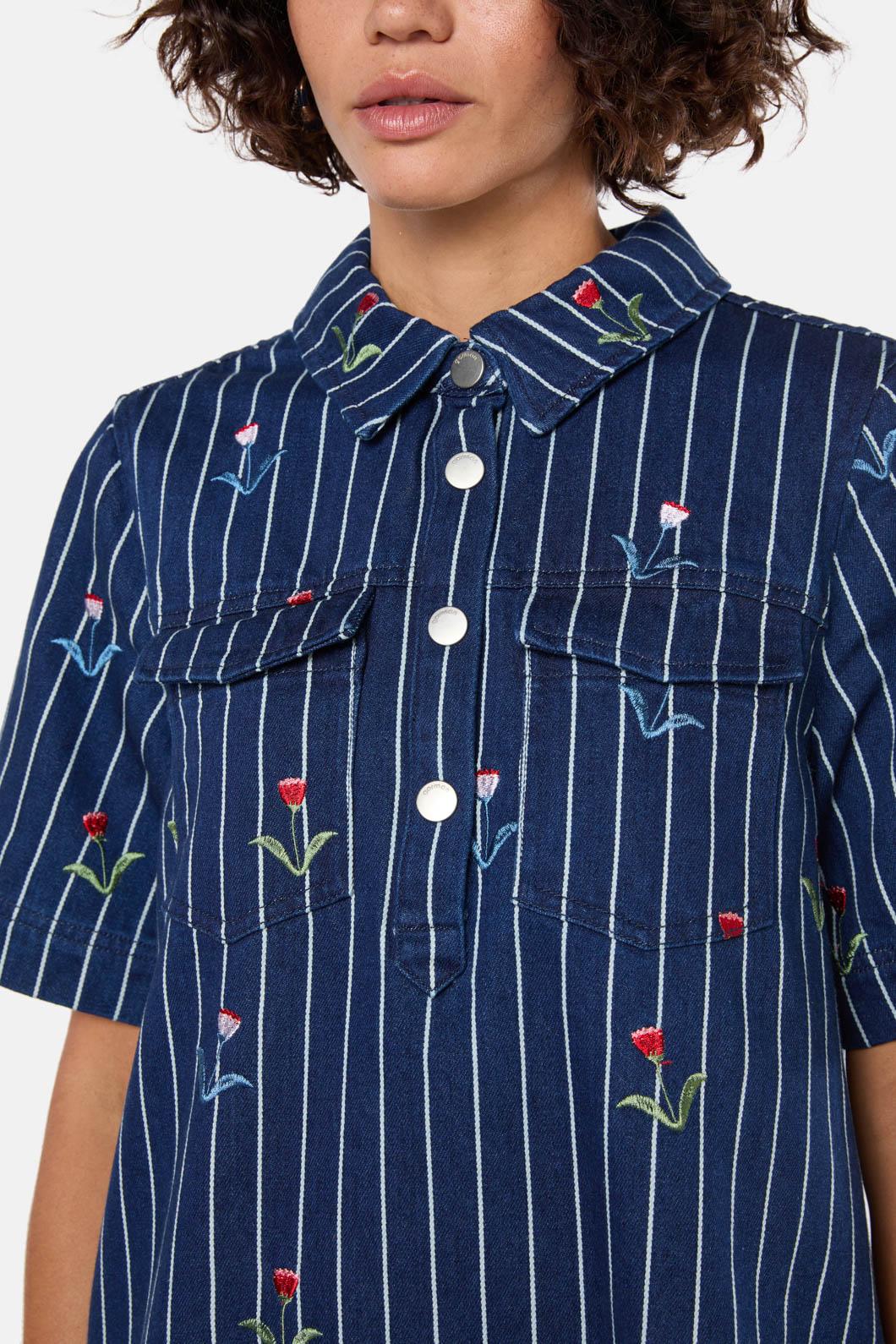 Rosette Denim Shirt Dress - Image 6