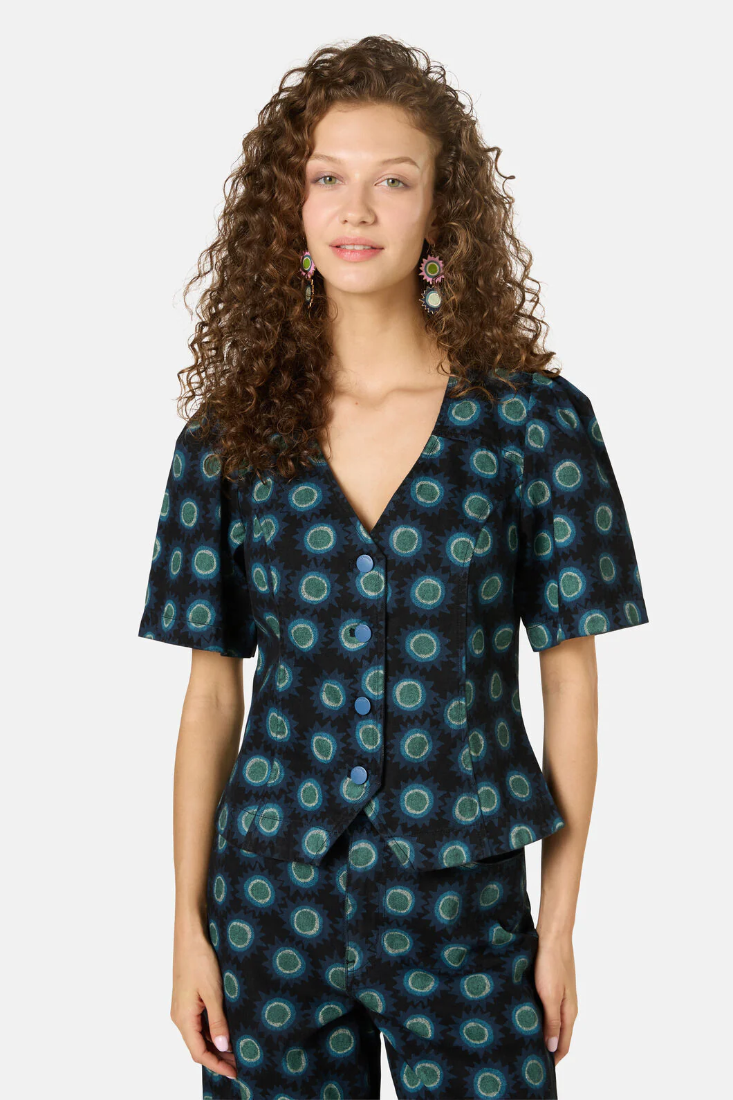 Royal Spot Denim Top