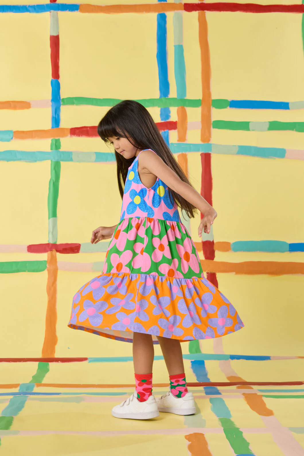 Spliced Floral Kids Dress