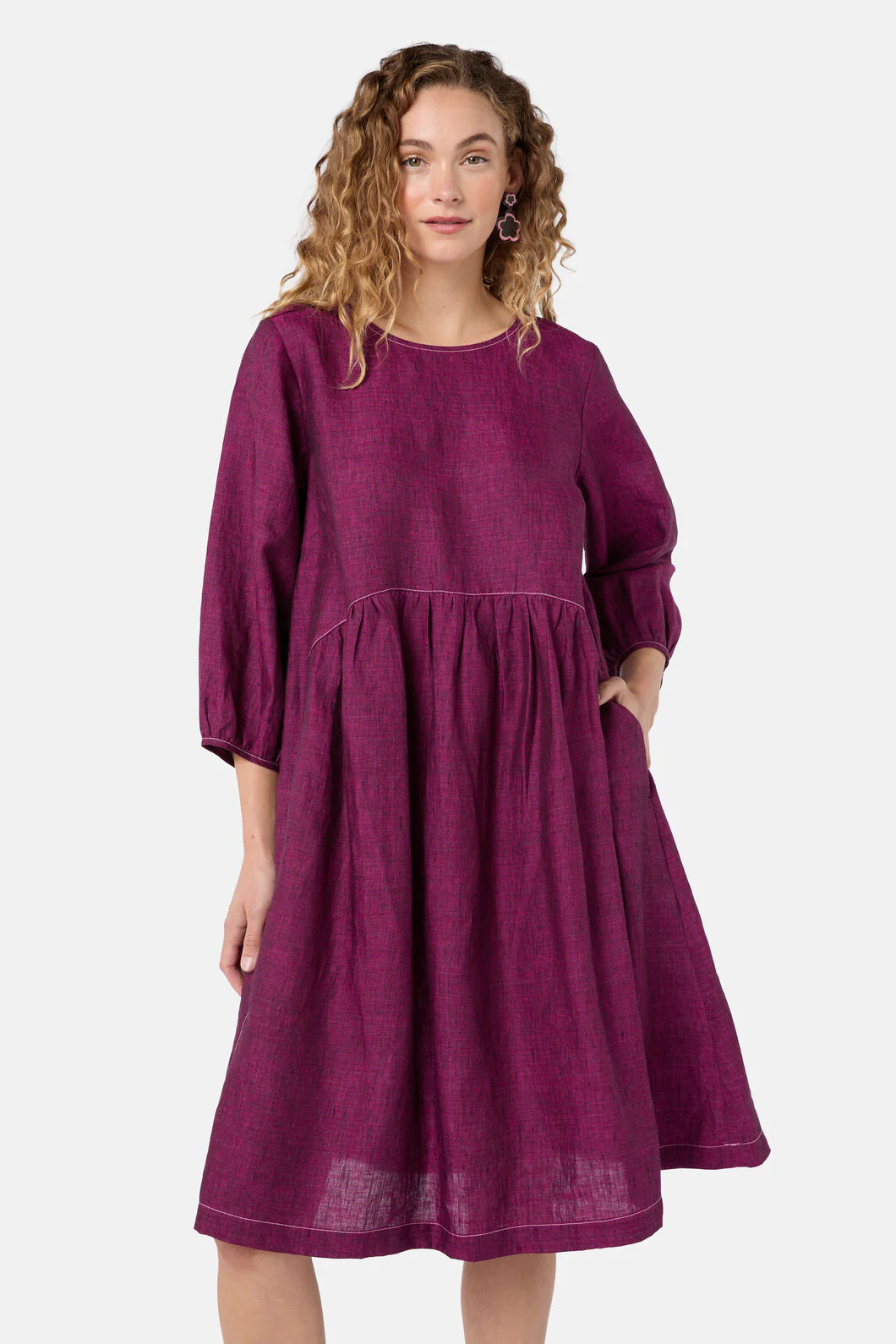 Top Stitch Shot Linen Dress