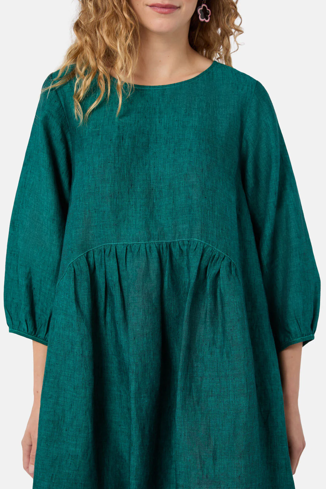 Top Stitch Shot Linen Dress - Image 10
