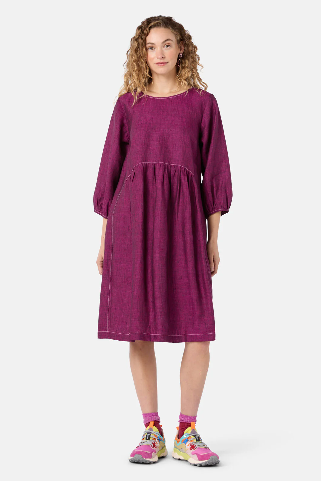 Top Stitch Shot Linen Dress - Image 2