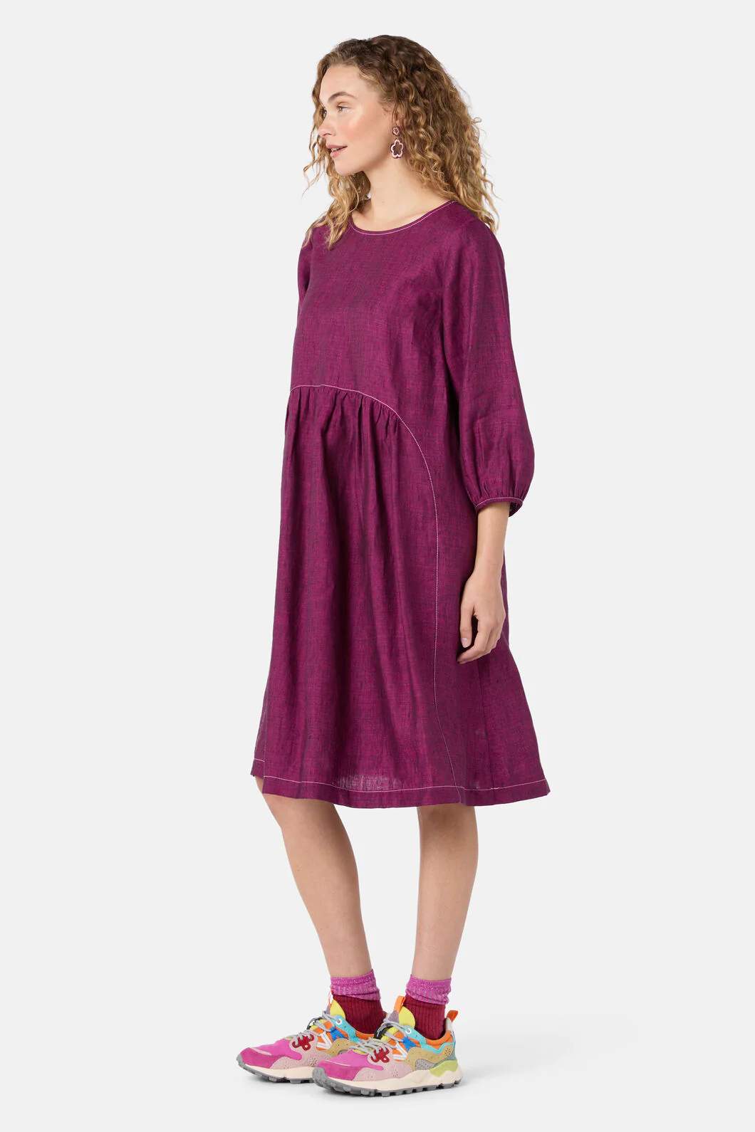 Top Stitch Shot Linen Dress - Image 3