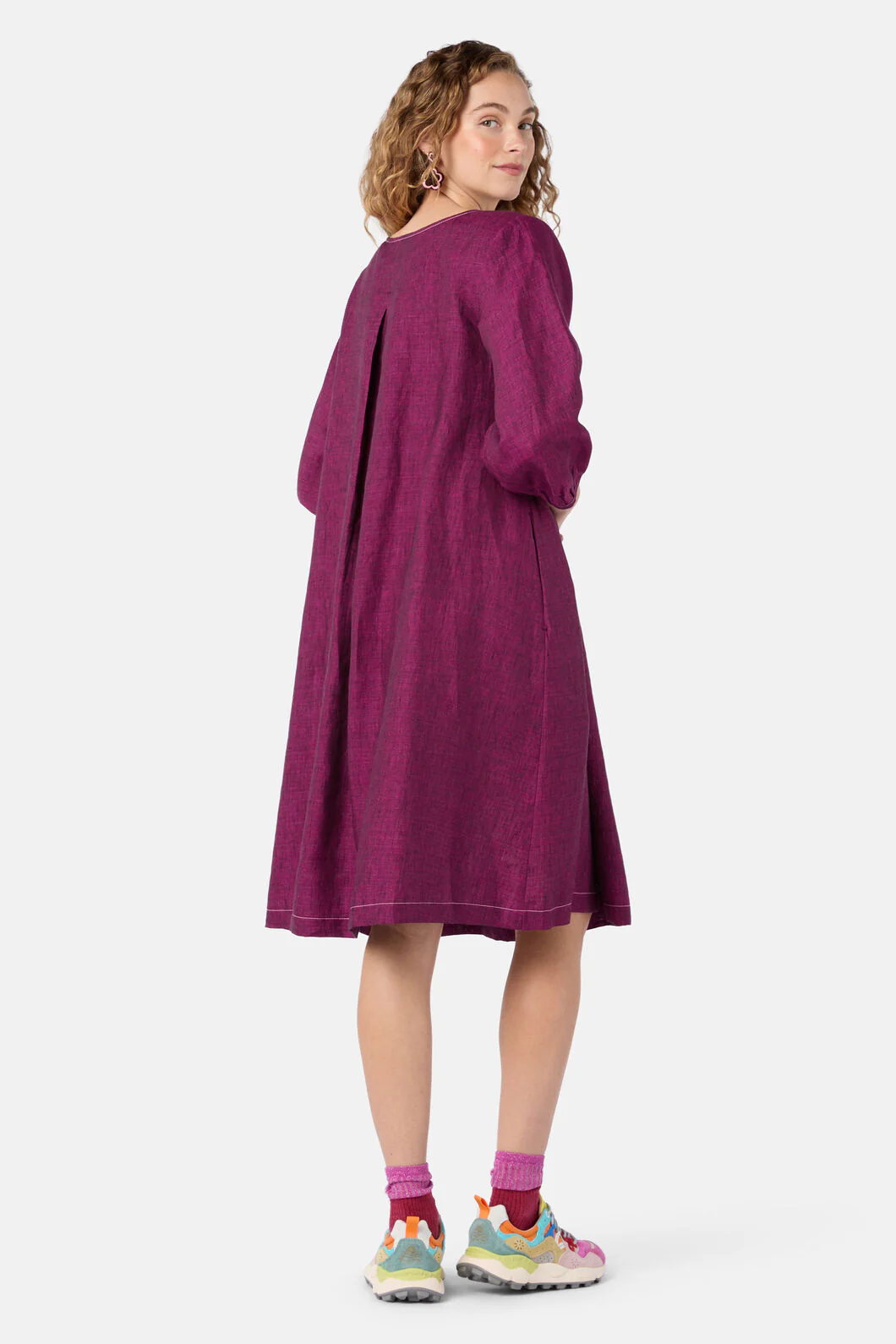 Top Stitch Shot Linen Dress - Image 4