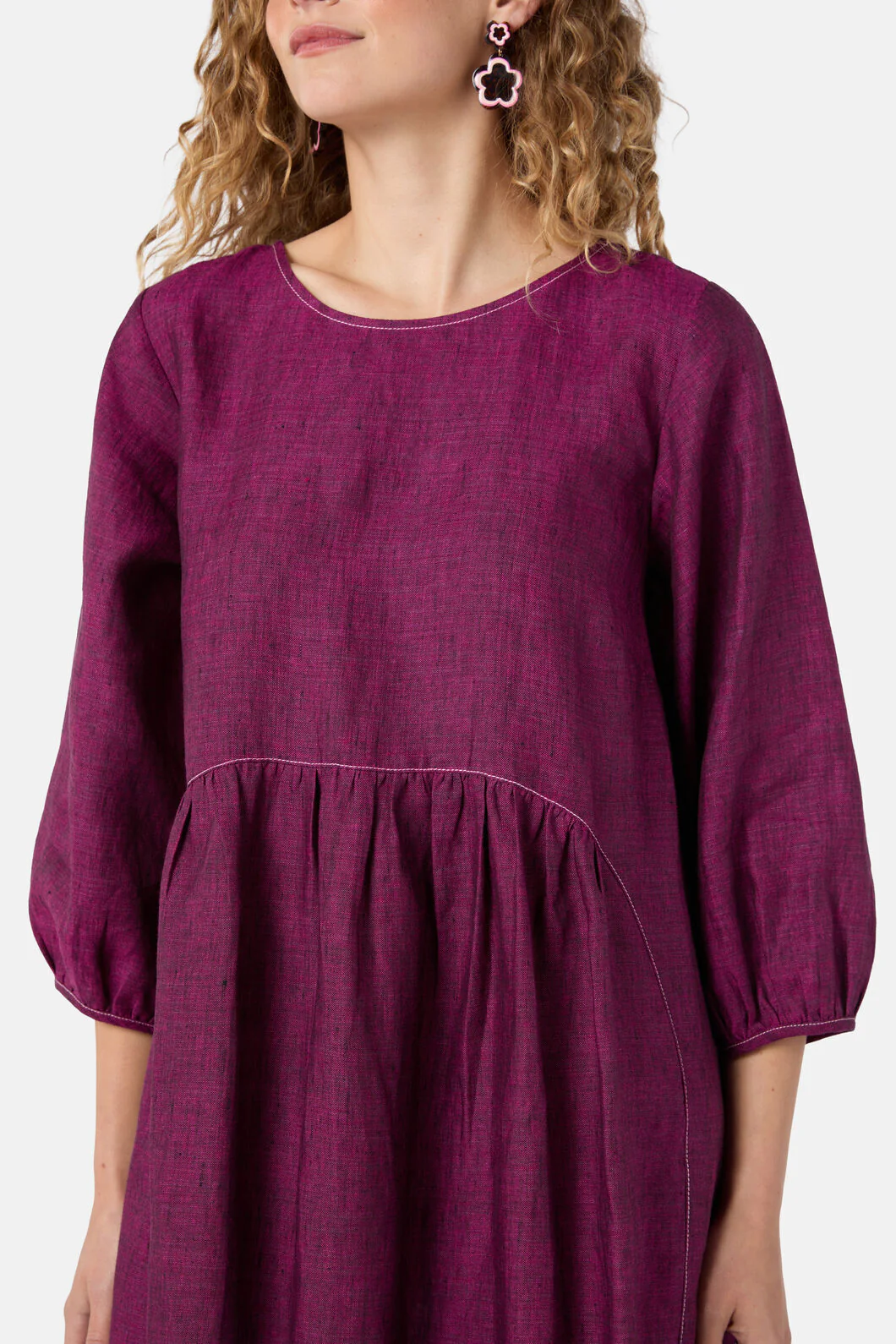 Top Stitch Shot Linen Dress - Image 5