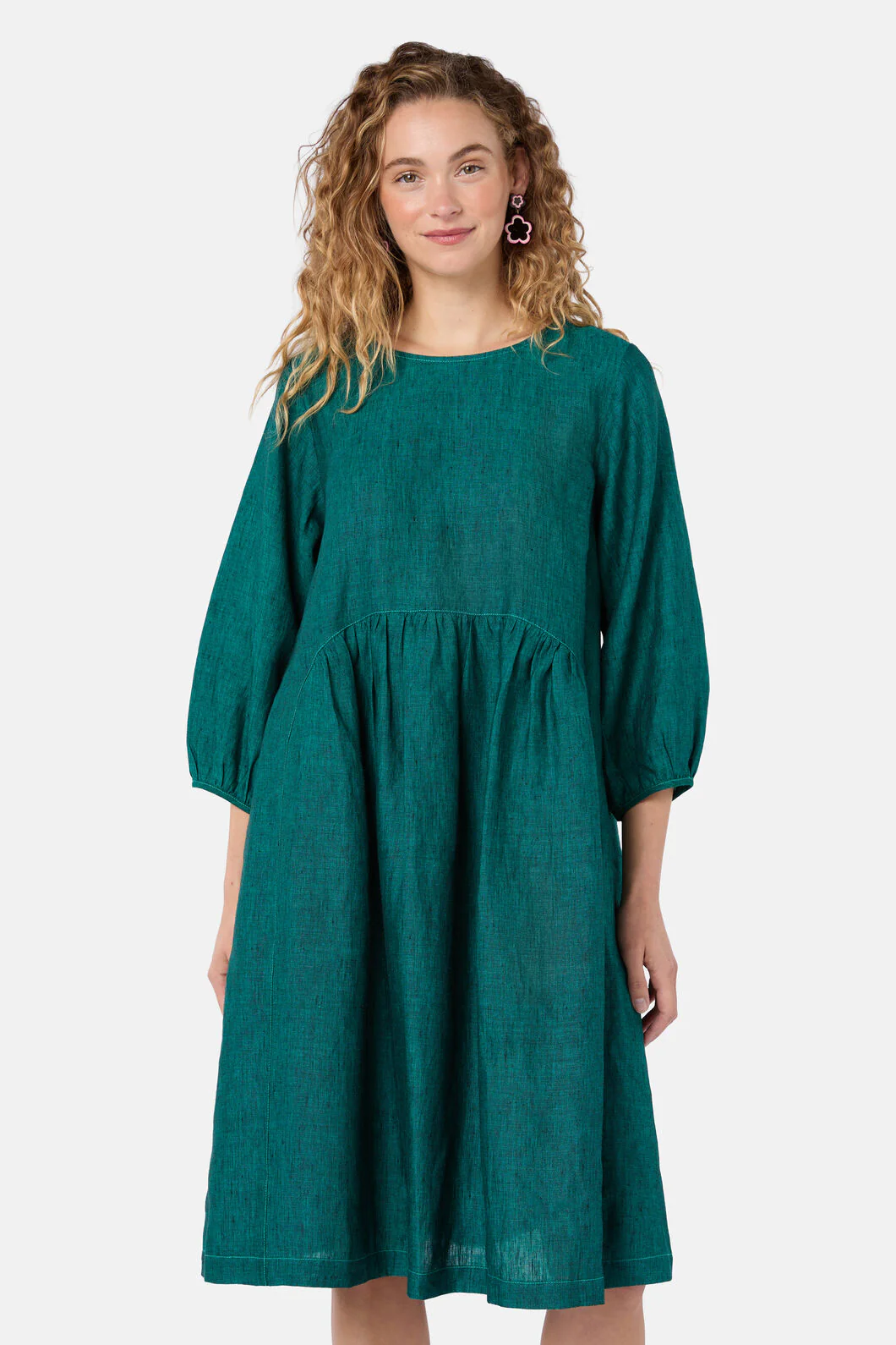 Top Stitch Shot Linen Dress - Image 6