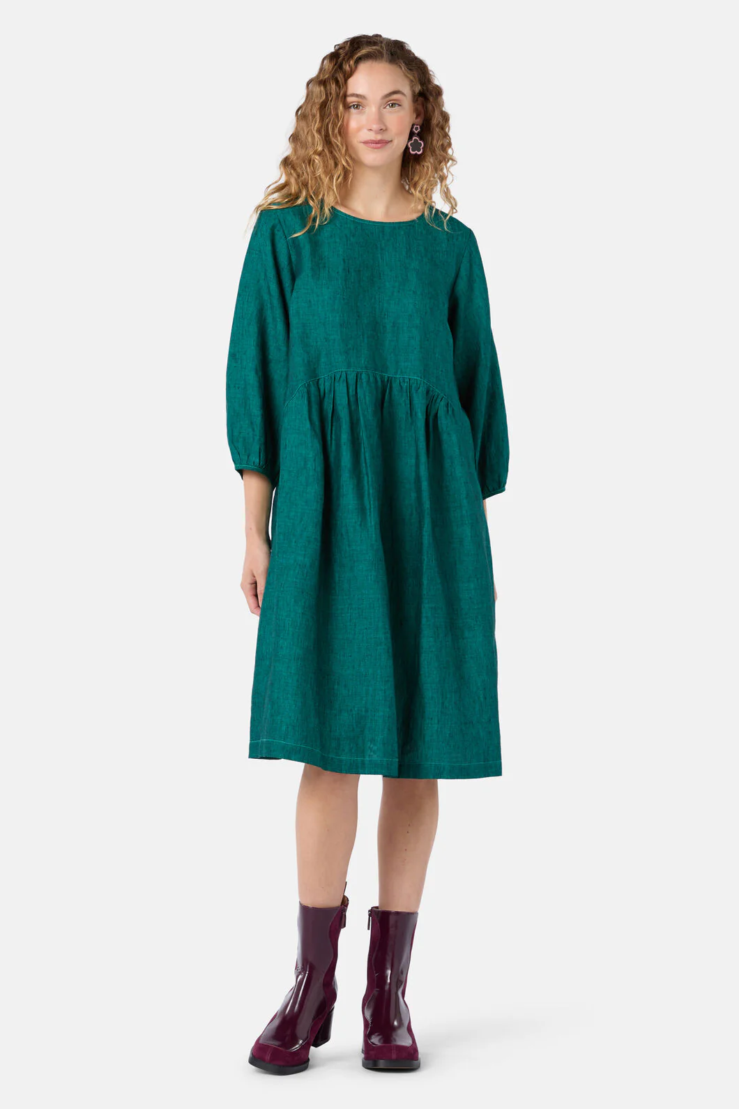 Top Stitch Shot Linen Dress - Image 7