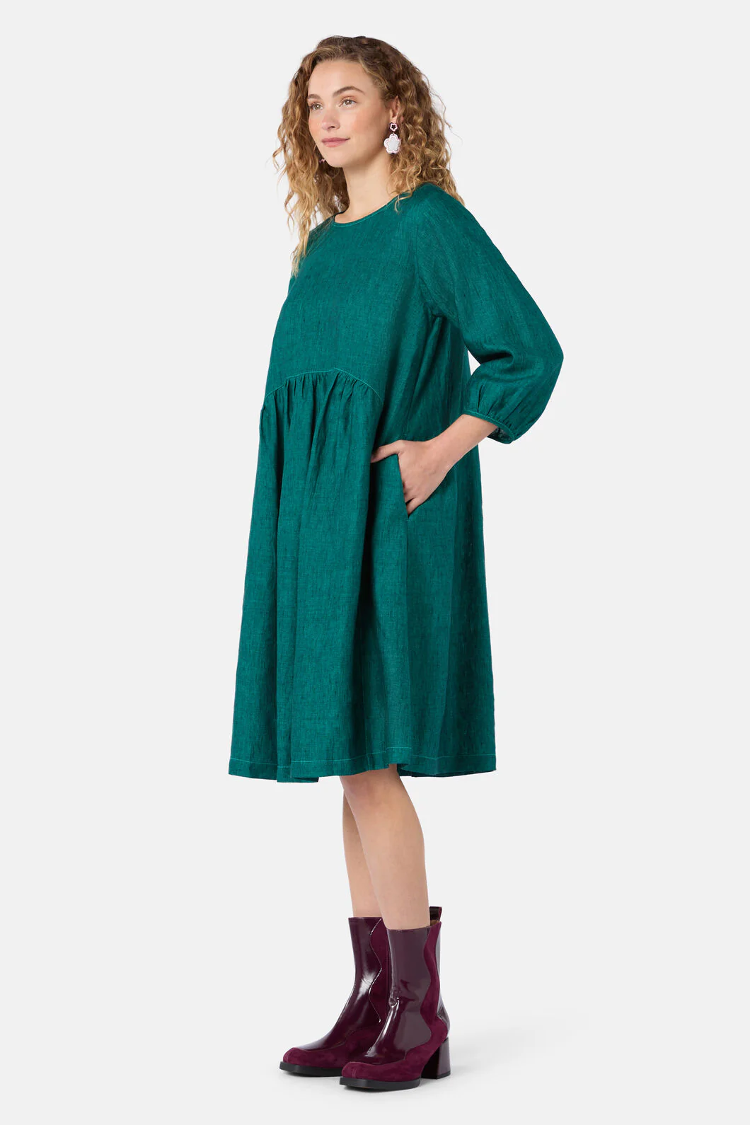 Top Stitch Shot Linen Dress - Image 8