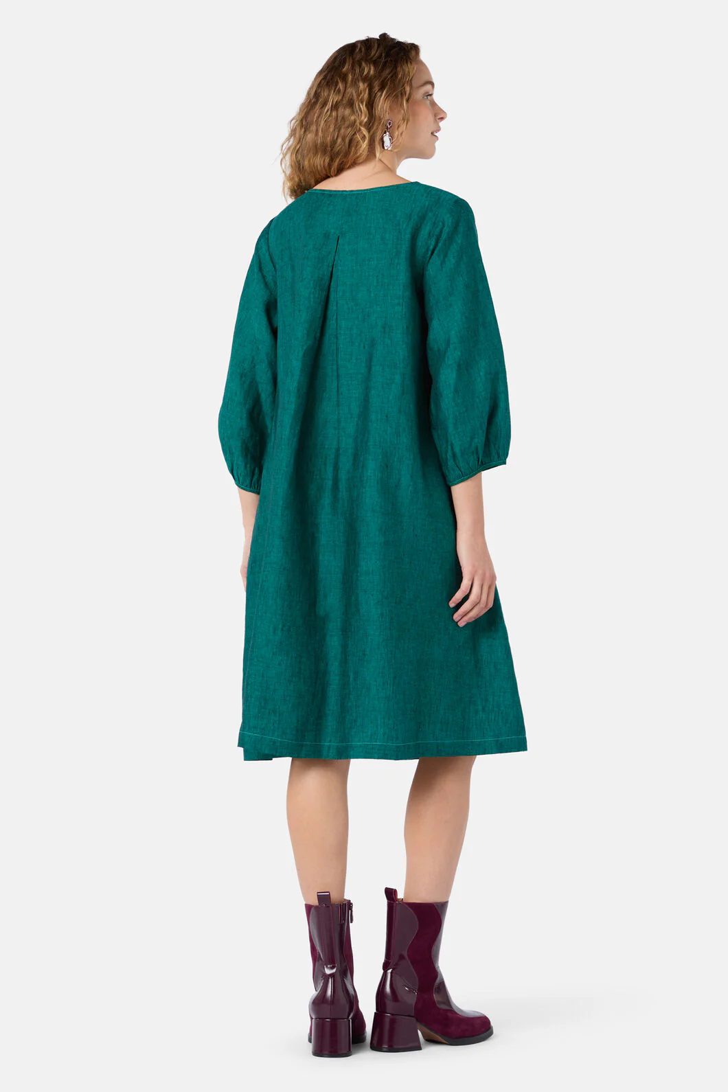 Top Stitch Shot Linen Dress - Image 9