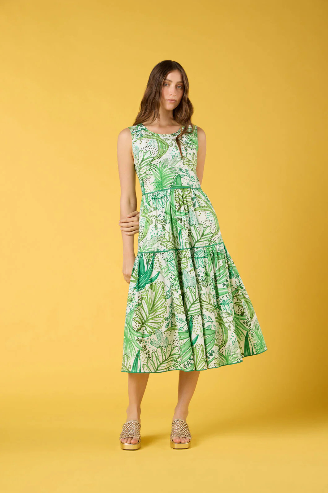 Tree Fern Print Tiered Dress