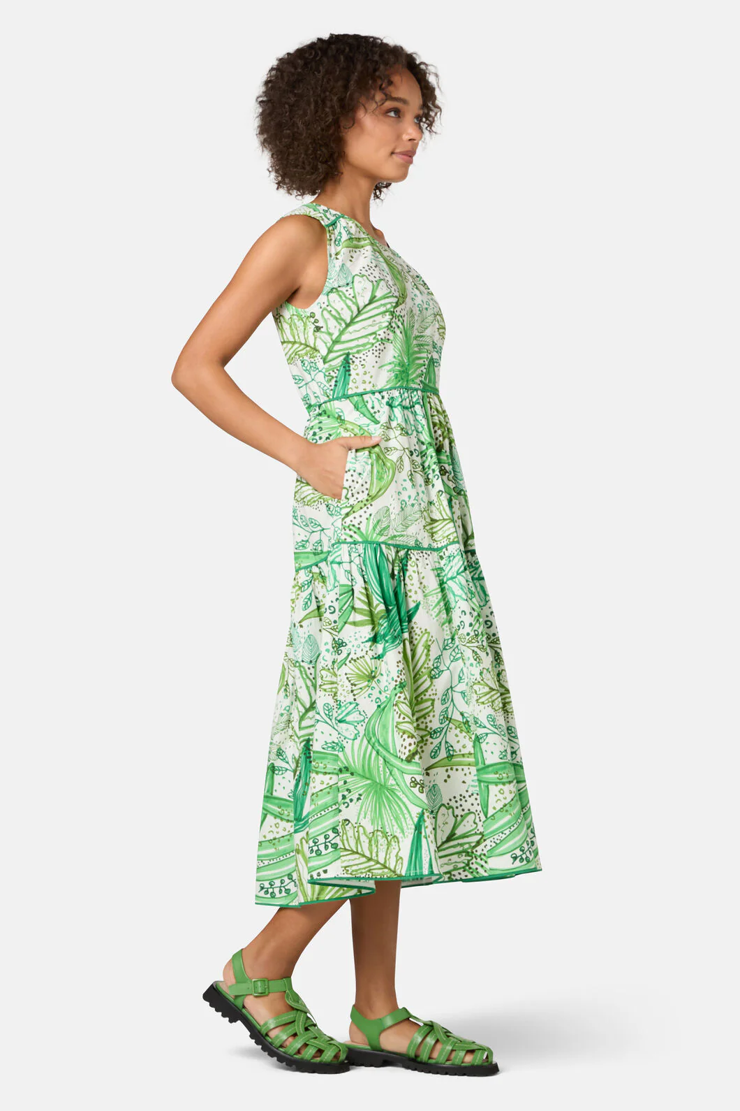 Tree Fern Print Tiered Dress - Image 4