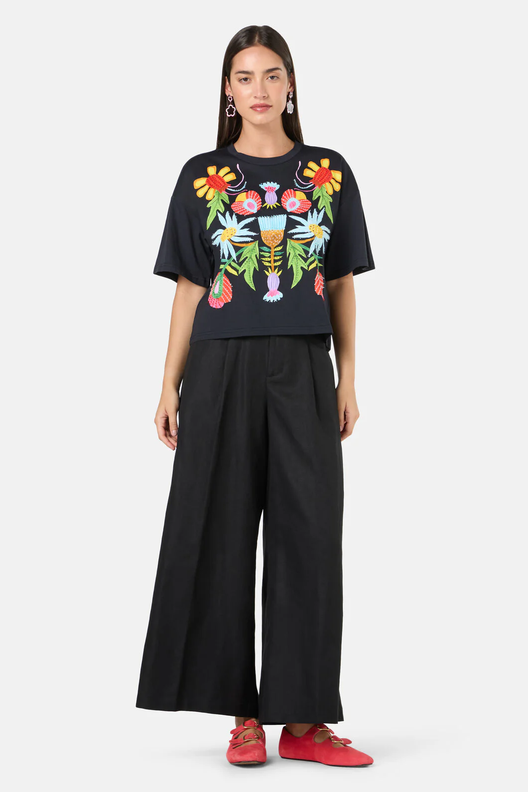 Whimsical Blooms Print Relaxed Tee - Image 2