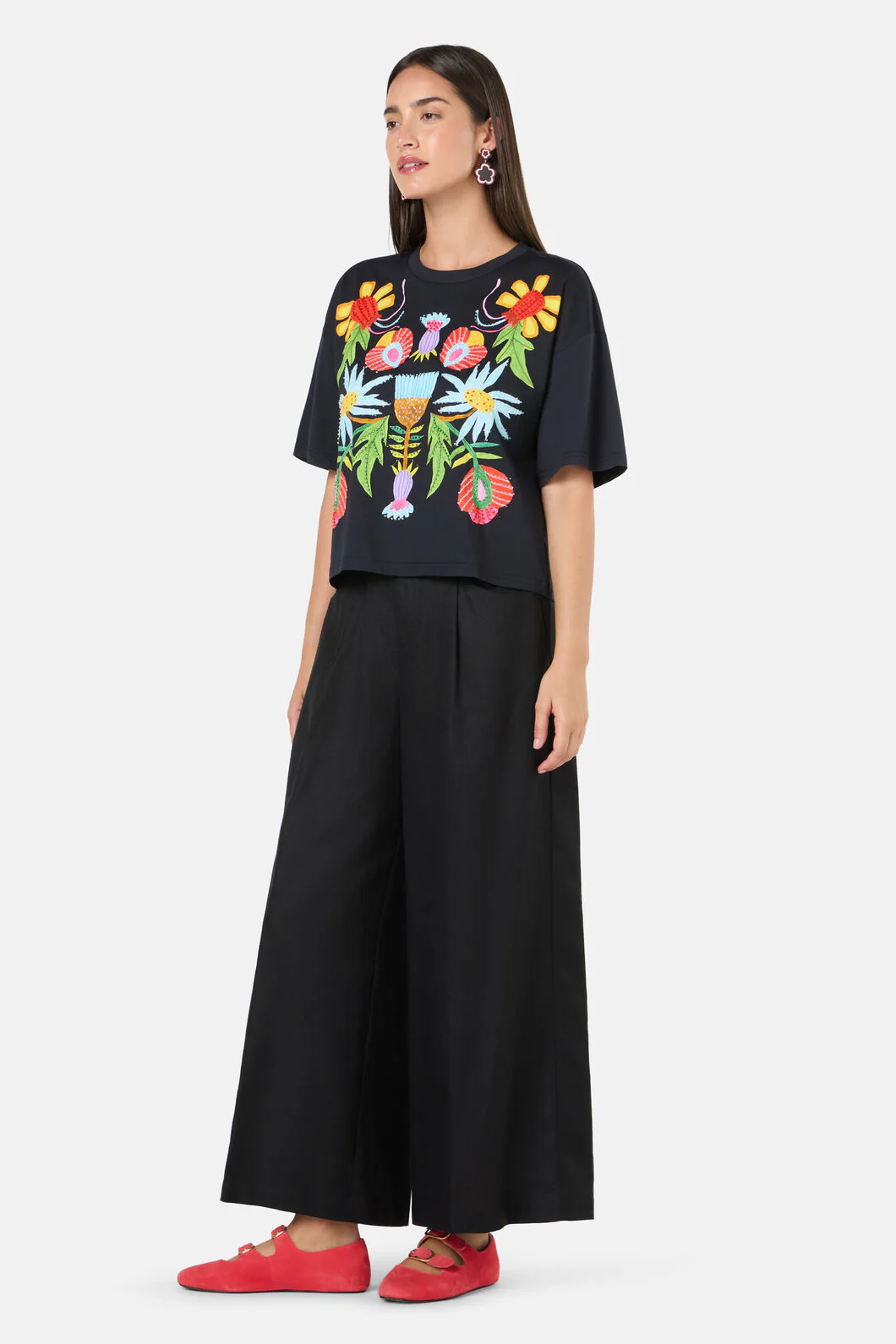 Whimsical Blooms Print Relaxed Tee - Image 3